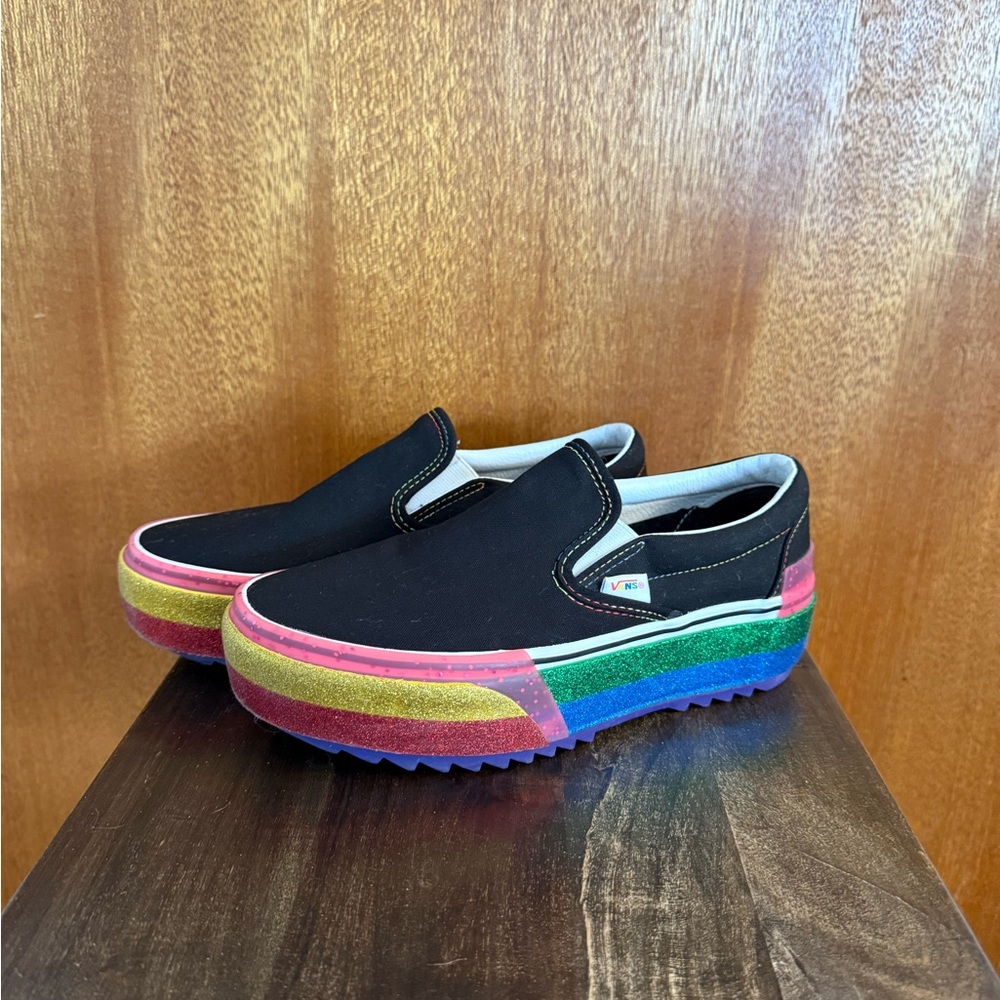 Vans Black Slip-On with Multicolor Sole